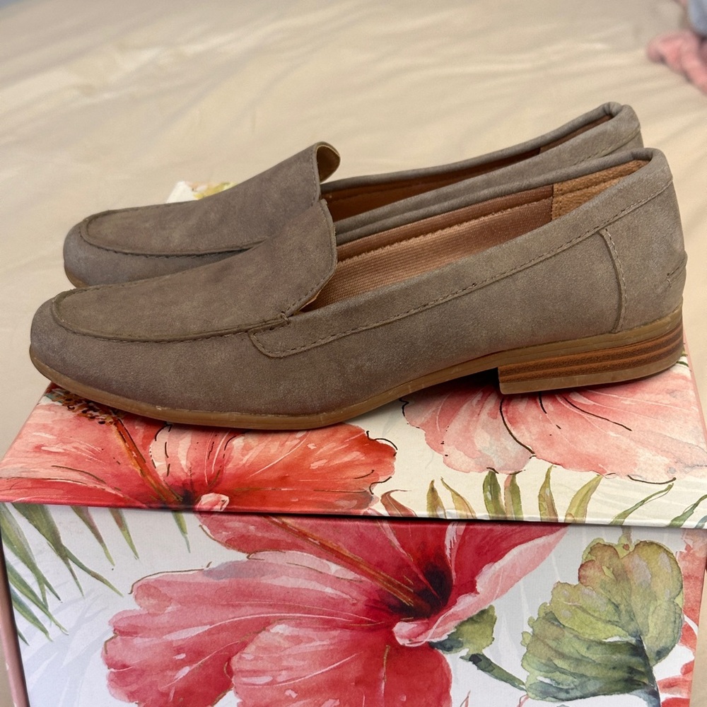 Grey suede loafers